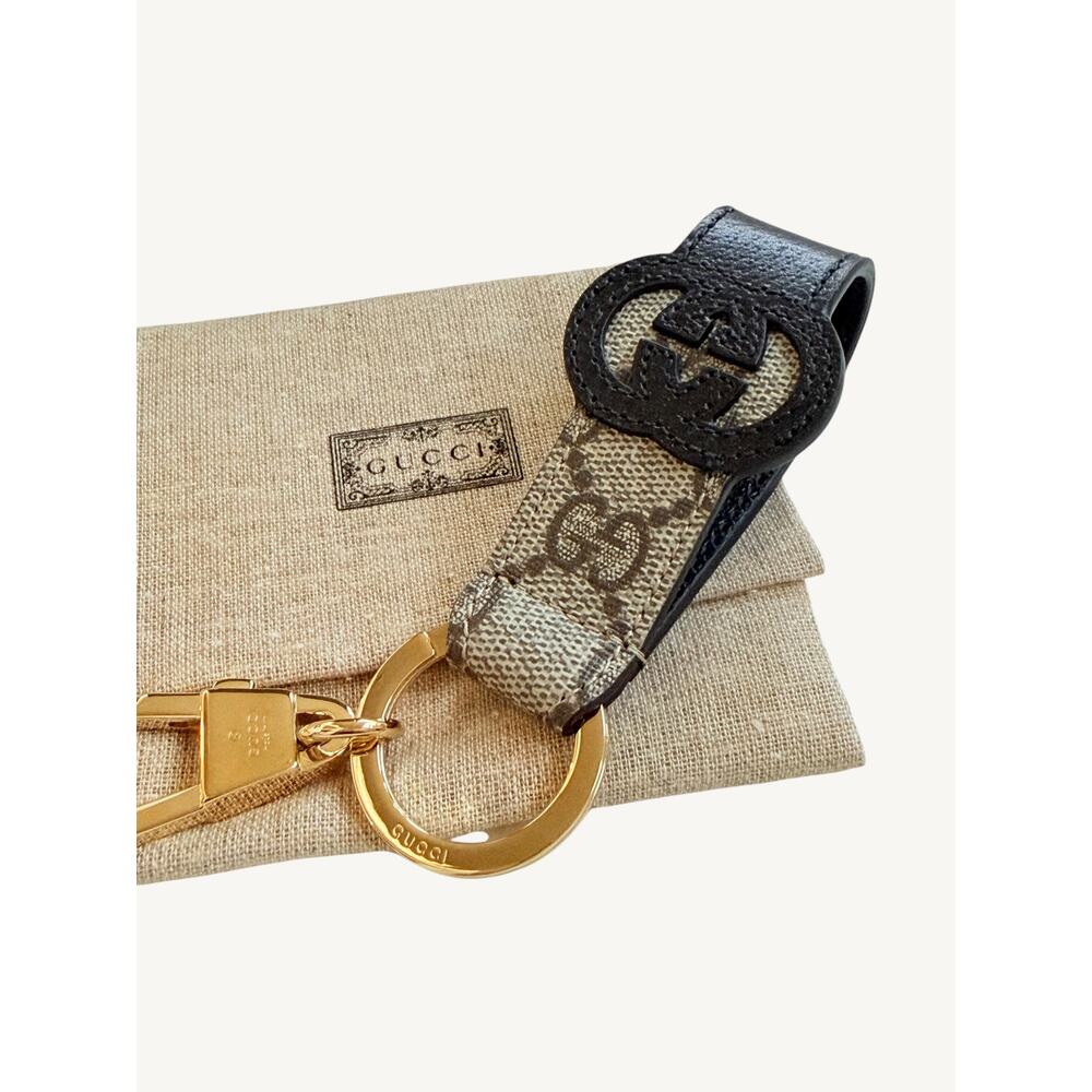 Gucci Interlocking G Keychain Ring Bag Charm GG Supreme Black Leather 701432 NIB - Picture 11 of 14
